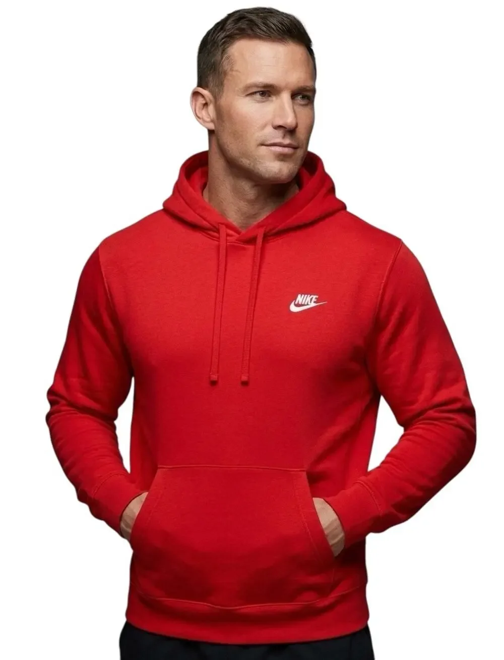 Nike Men's Pullover Hoodie in University Red with a white Futura logo.
